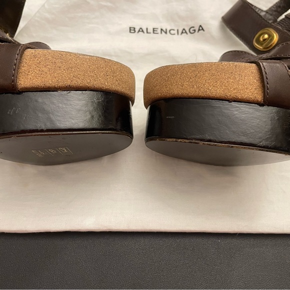 Balenciaga Dk Brown Leather/Cork Suede Stiletto Platform Heel 36 (US 5.5) - Picture 3 of 16